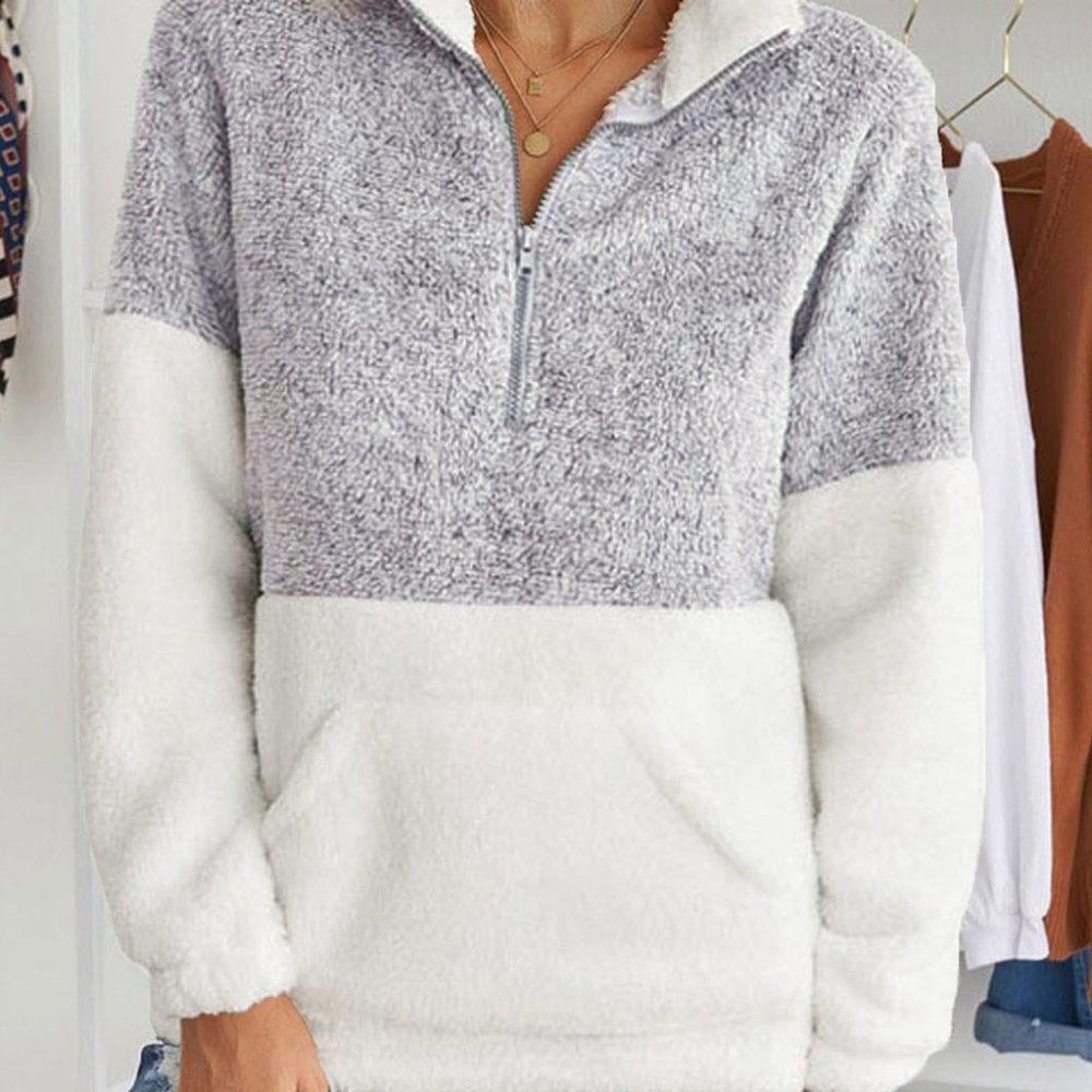 Plus Size Half Zipper Fleece Sweatshirt with Pocket